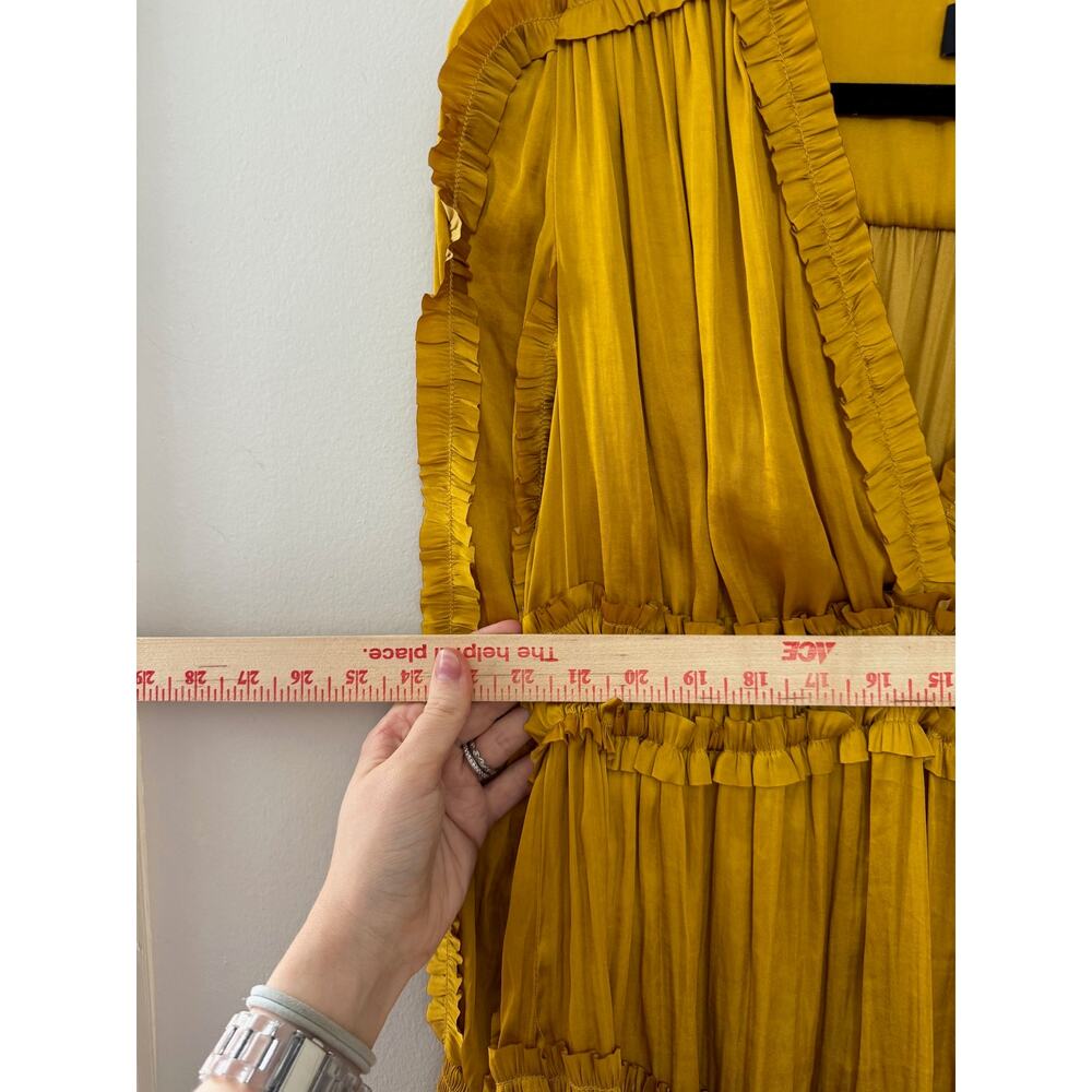 O.P.T. Feminine Modern Tianna Gold Pleated Ruffle Tiered Silky Mini Dress M - Picture 8 of 15